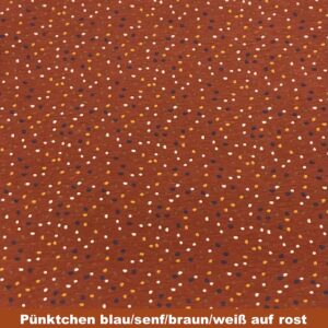 Pünktchen blau/senf/braun/weiß auf rost