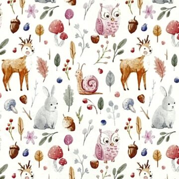 Waldtiere rosa  auf creme-weiss