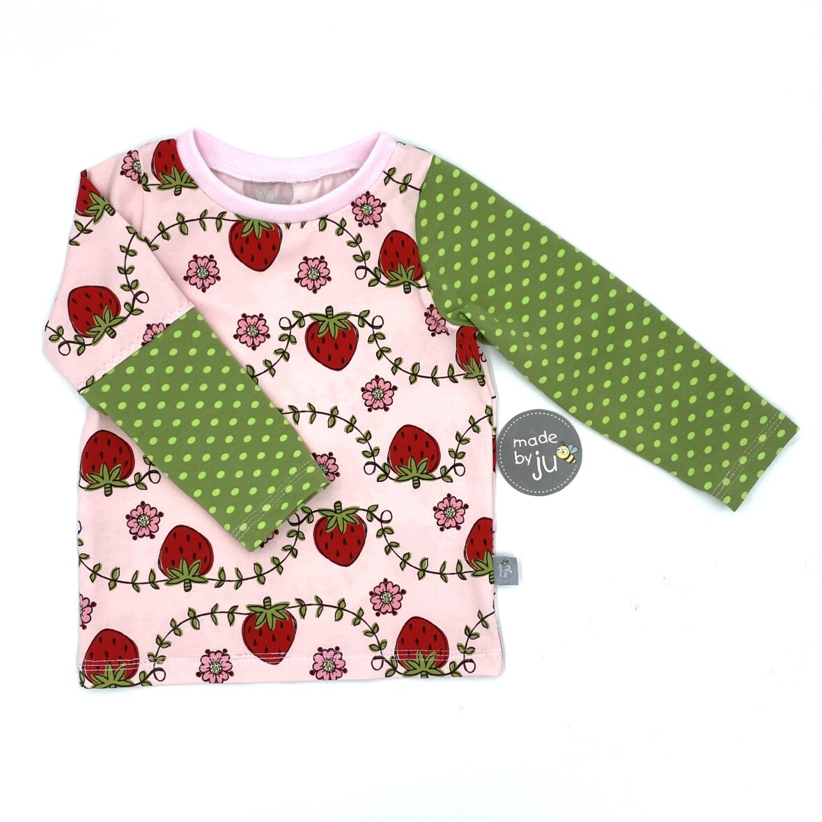 SHIRT langarm  92/98 – Erdbeeren rosa (Baumwolljersey)